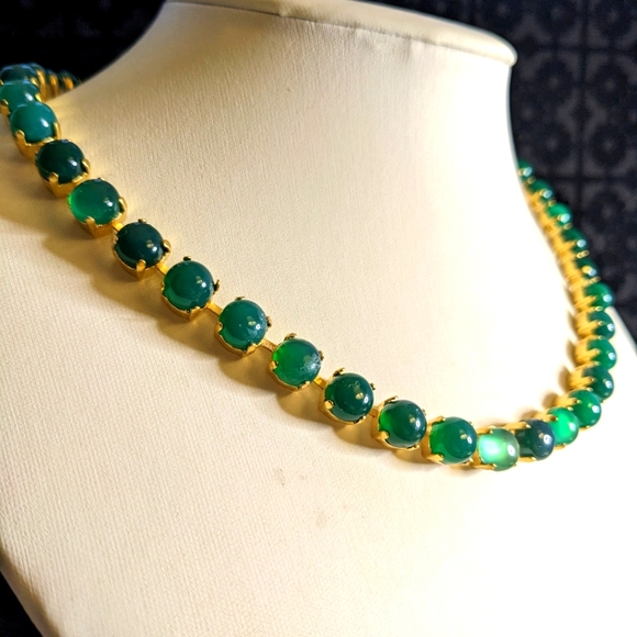 Natural Green Onyx in 14K Gold Plated Necklace and Earrings OR in Silver Plated - Picture 3 of 8